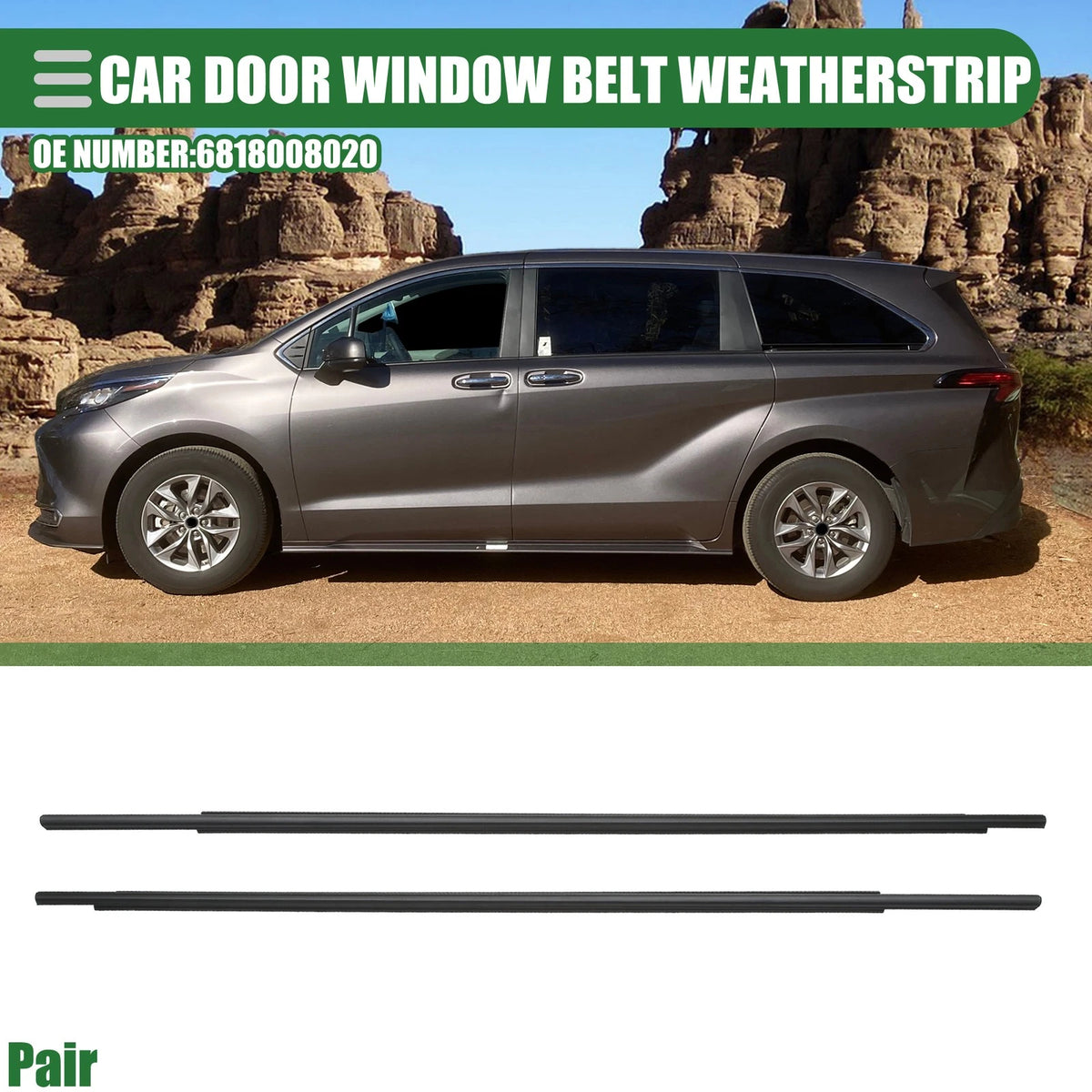 Rear Left Right Door Window Belt Weatherstrip for Toyota Sienna (2011-2020)