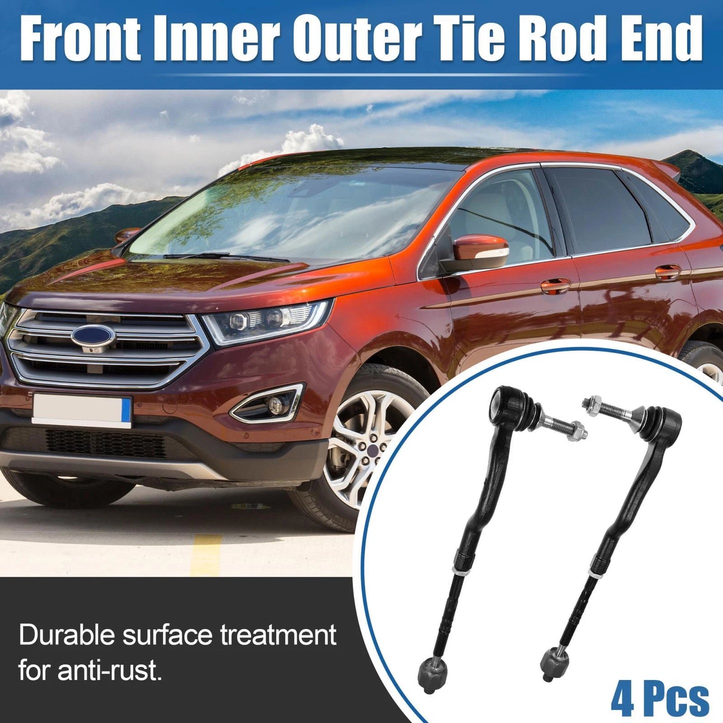 4 x Front Inner Outer Tie Rod End Links for Ford Lincoln (2010-2019)