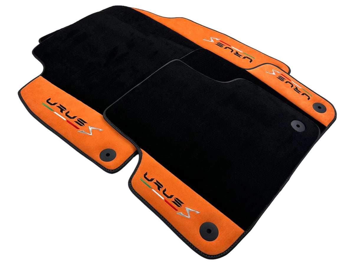 Black Floor Mats & Trunk Mats for Lamborghini Urus S 2018-2024 Orange Alcantara