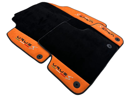 Black Floor Mats & Trunk Mats for Lamborghini Urus S 2018-2024 Orange Alcantara