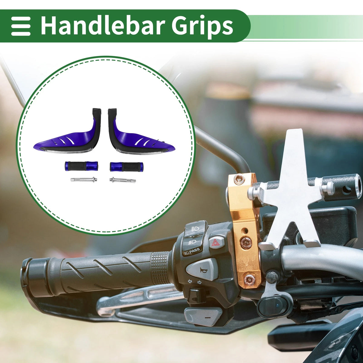 7/8" 22mm Hand Grips Aluminum Blue Rhombus Pattern for Motorcycle
