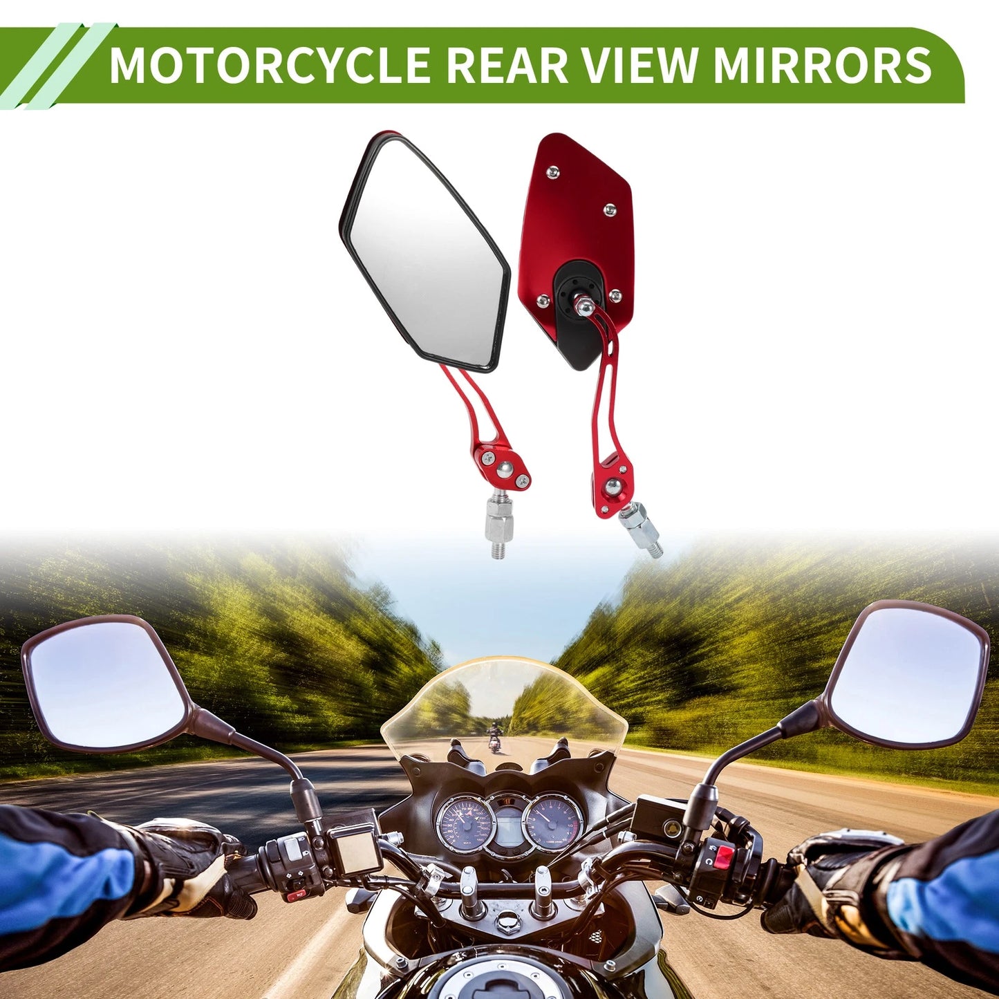 Rear View Mirror / M8/M10 / Polygonal Red Alloy Plastic for Motorcycle