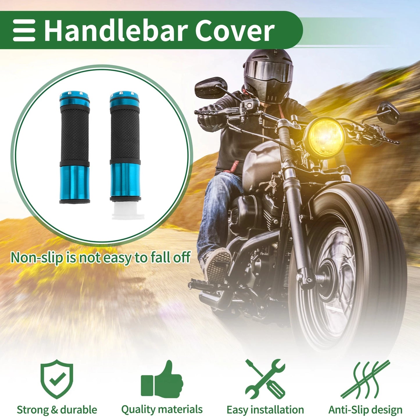 7/8" 22mm Hand Grips Covers Aluminum Blue for Motorcycle