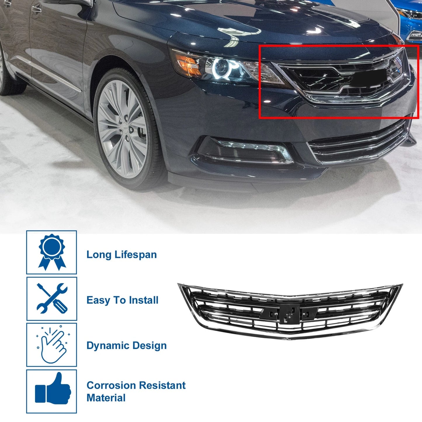 Front Upper Hood Bumper Grille for Chevrolet Impala (2014-2020) Black