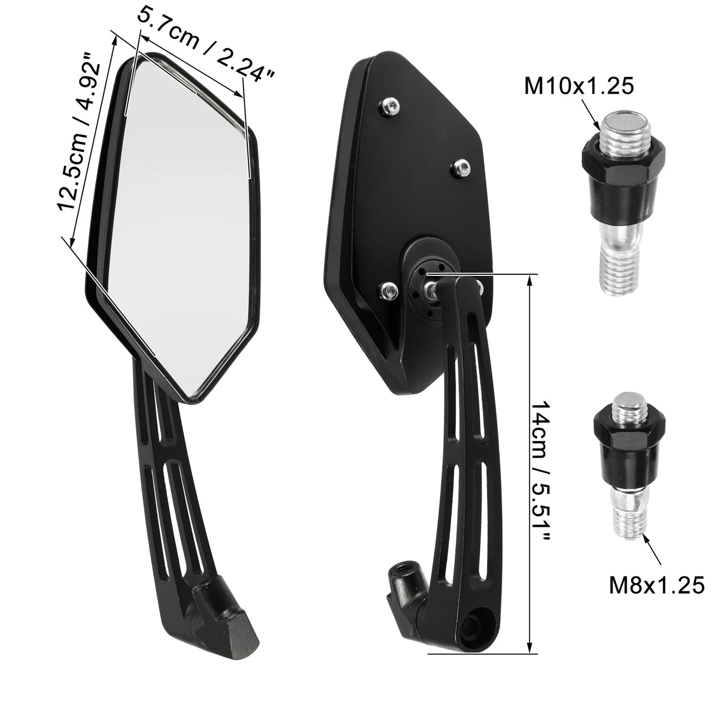 Set 360 Degree Rearview Mirrors 8mm 10mm for Universal Black