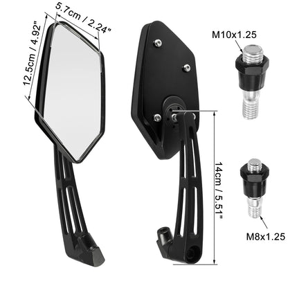 Set 360 Degree Rearview Mirrors 8mm 10mm for Universal Black