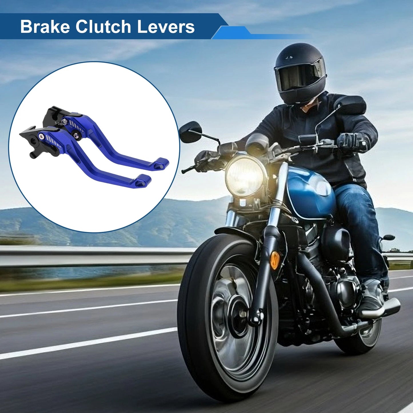 Short Brake Clutch Lever Solid Blue 1 x Pair for Yamaha YZF-R125 (2014–2020)