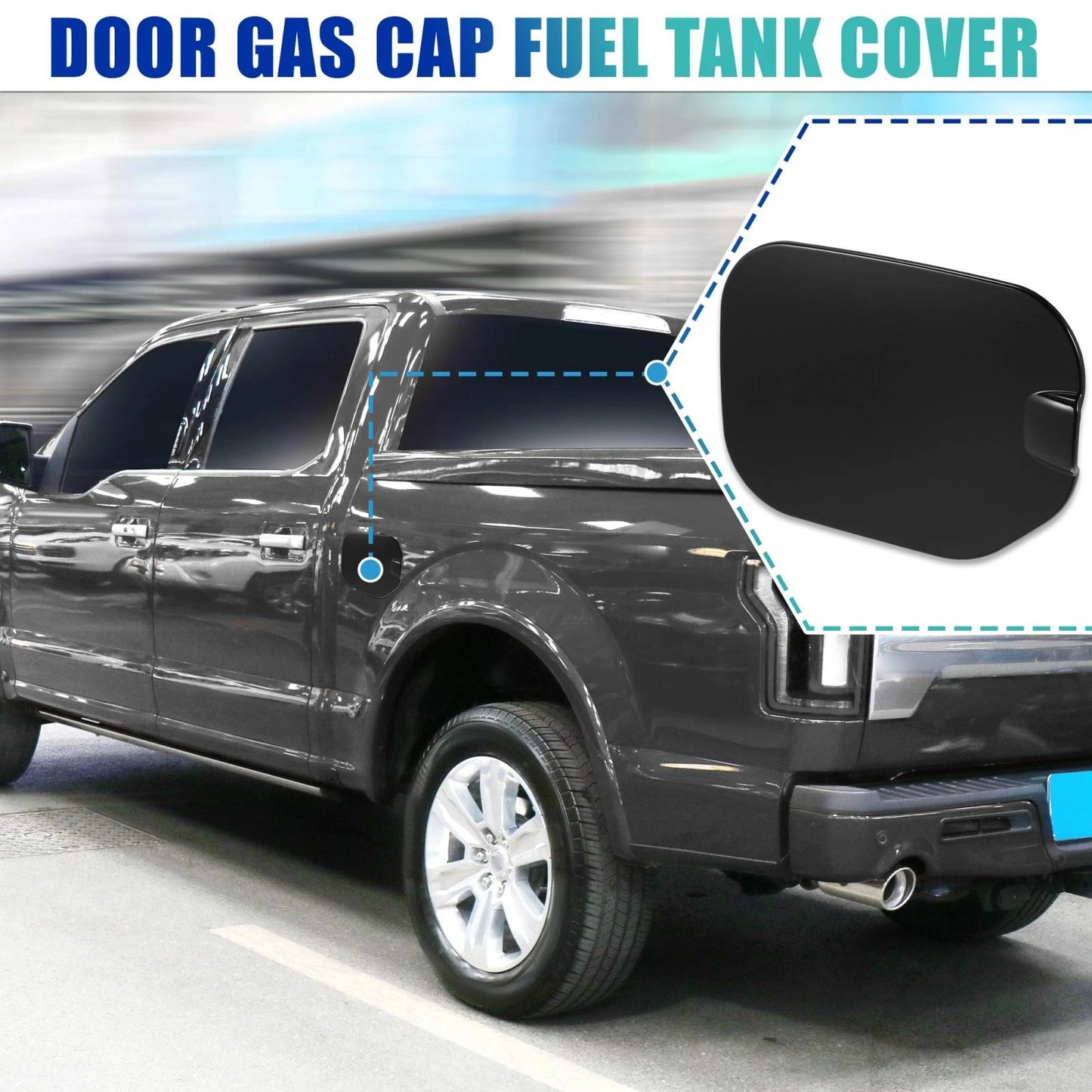 Black Fuel Tank Cap Door Gas Filler Cover for Ford F-150 (2021-2022)