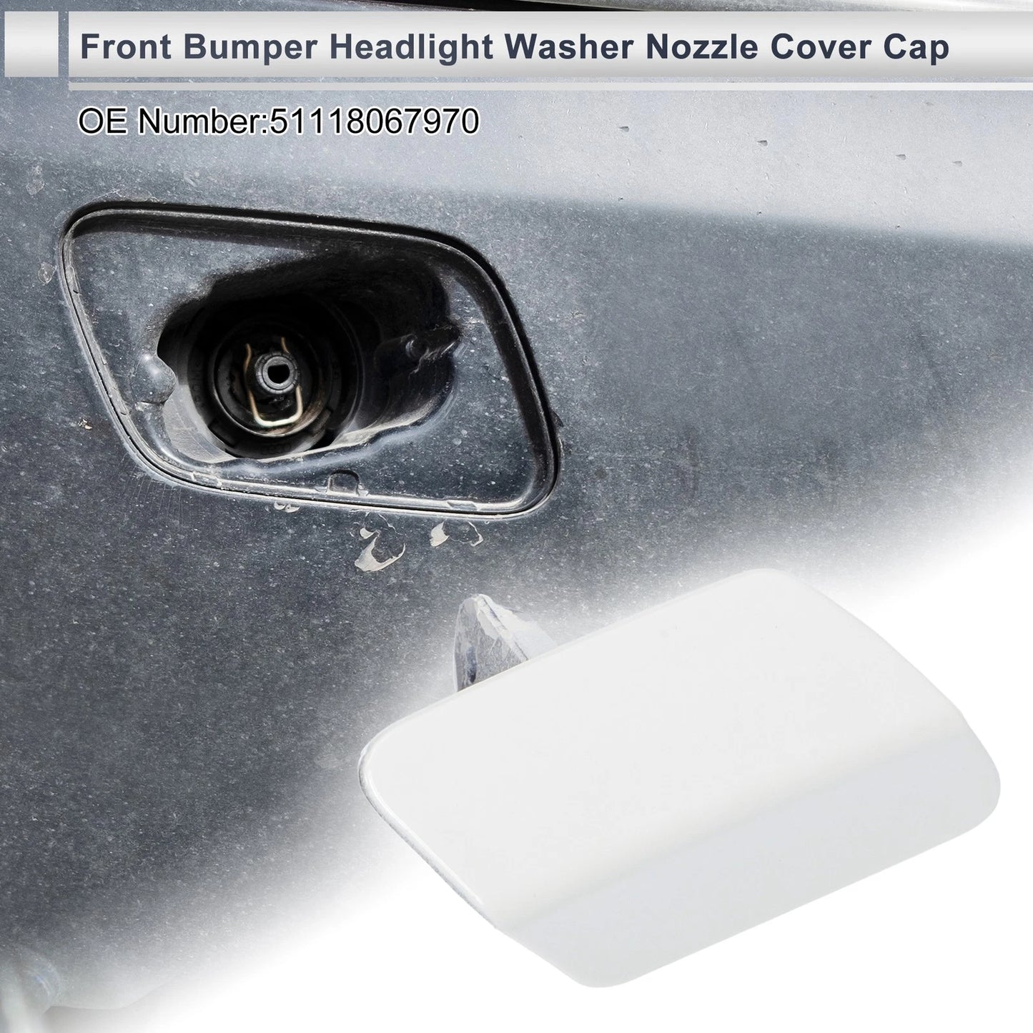 Front Right Side Bumper Headlight Washer Nozzle Cover Cap for BMW 320i White