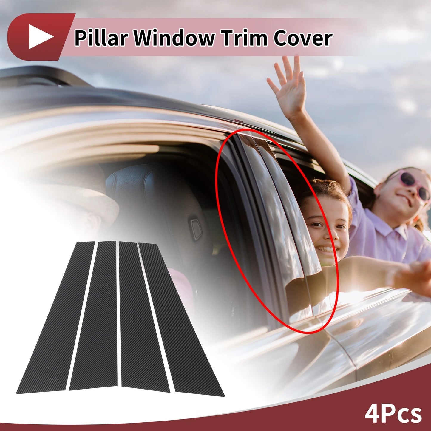 Door Pillar Window Trim for BMW 7-Series 2023 Carbon Fiber Black