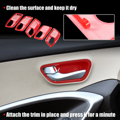 1 Set Carbon Fiber Pattern Red Inner Door Handle Bowl Cover Trim for Dodge