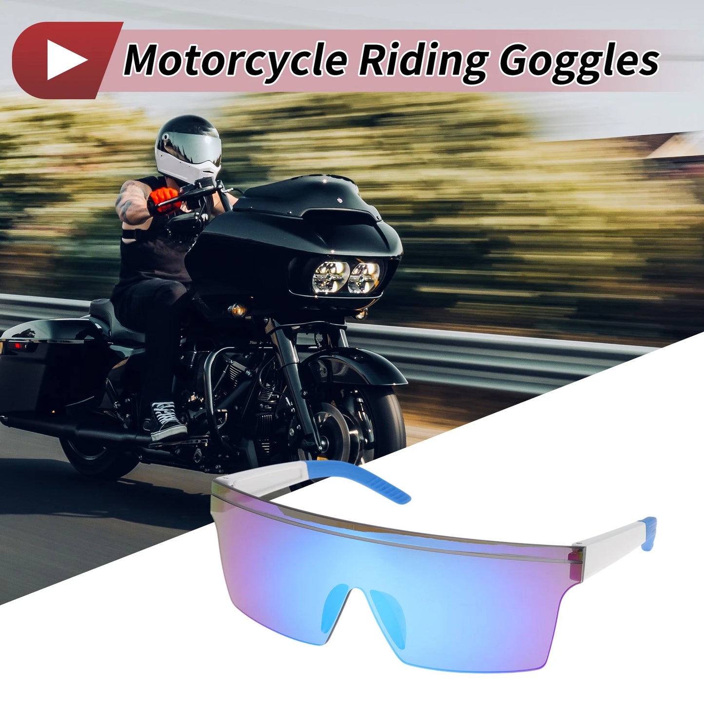Goggles for Motorcycle Blue Lens White Frame PC Cycling Sunglasses