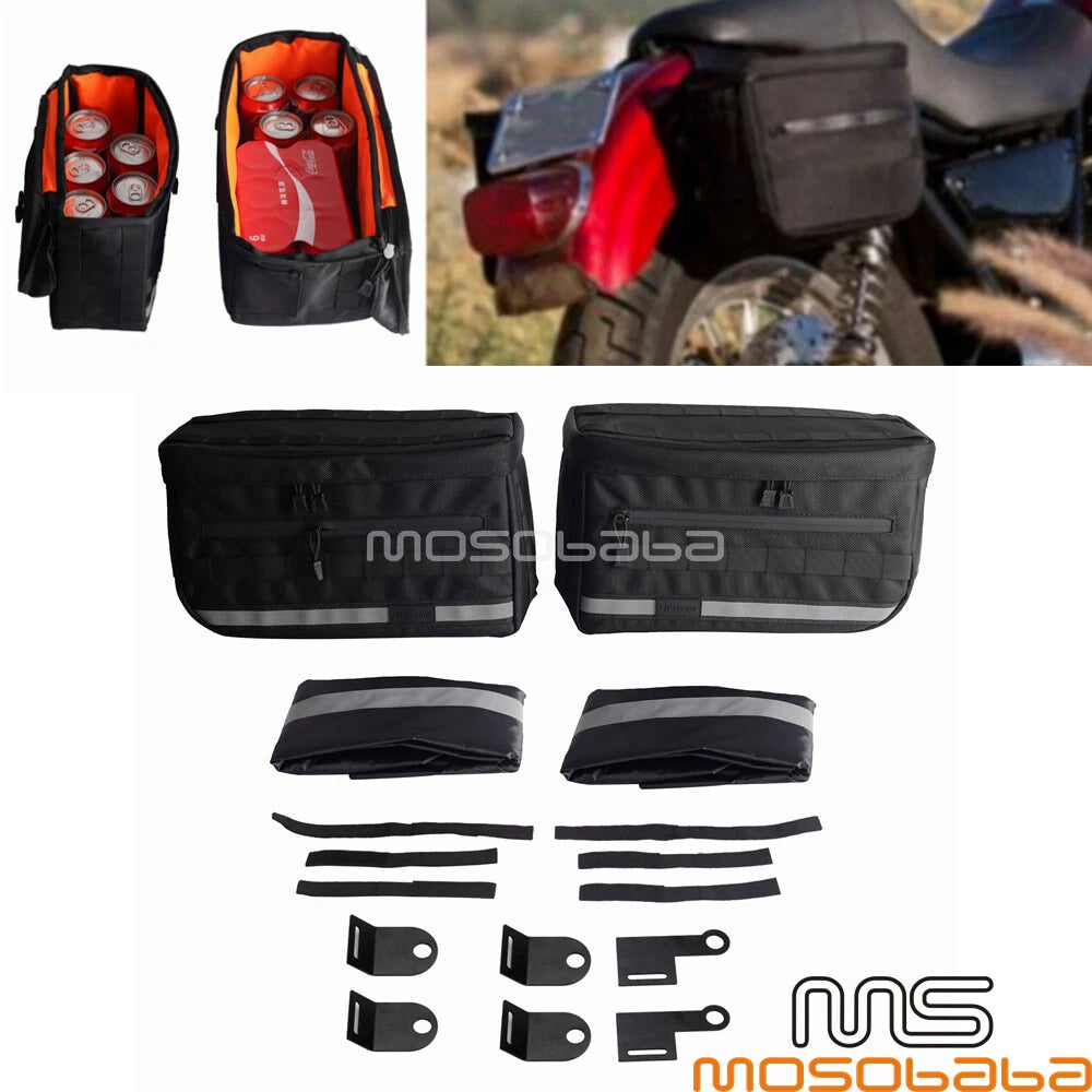 Waterproof Luggage Bag Saddlebags w/ Reflectors for Harley Softail Dyna