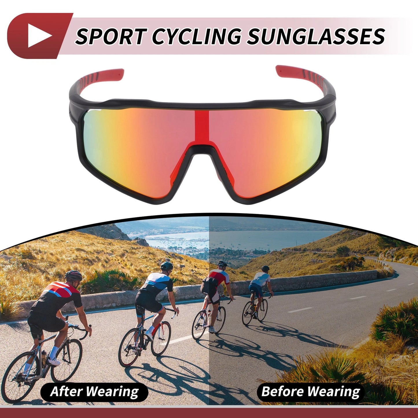 Motorcycle Riding Goggles Red Lens Black Frame Tri-Acetyl Cellulos