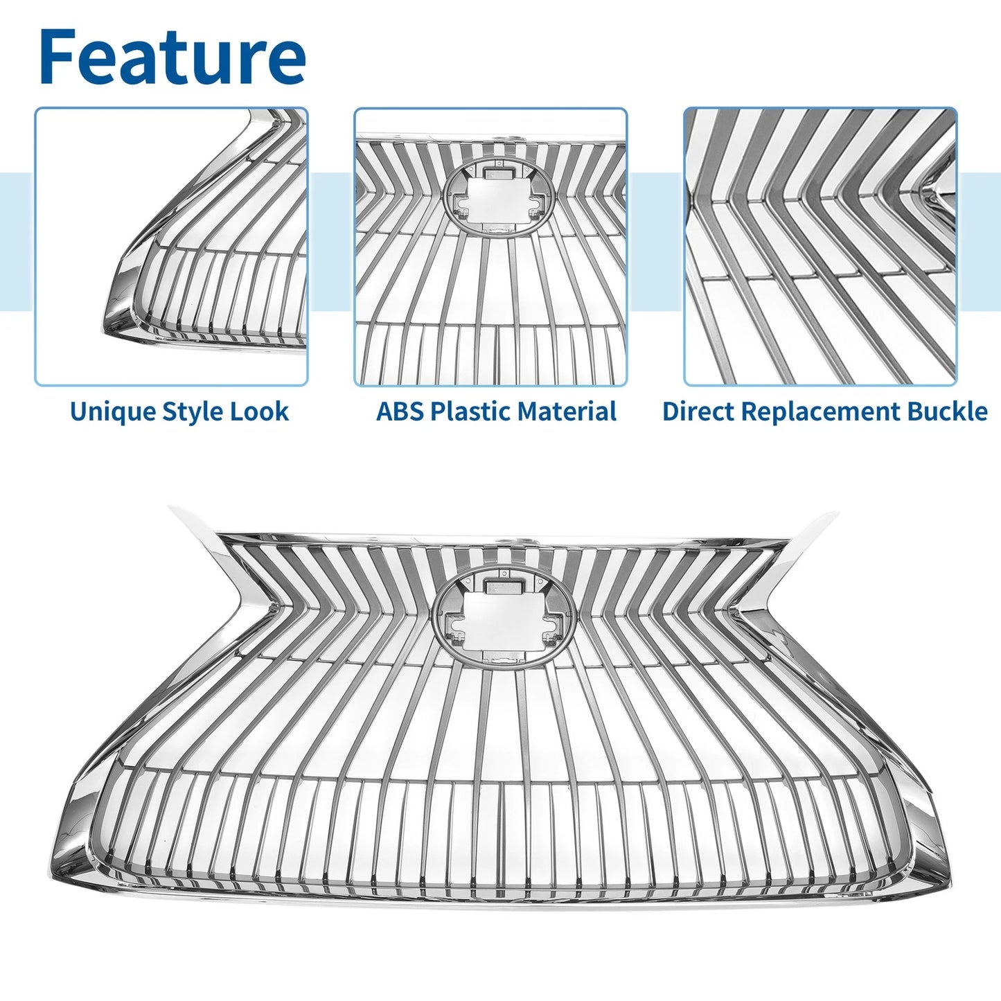 Hood Bumper Grille for Lexus ES350 (2019-2021) Chrome Silver Tone
