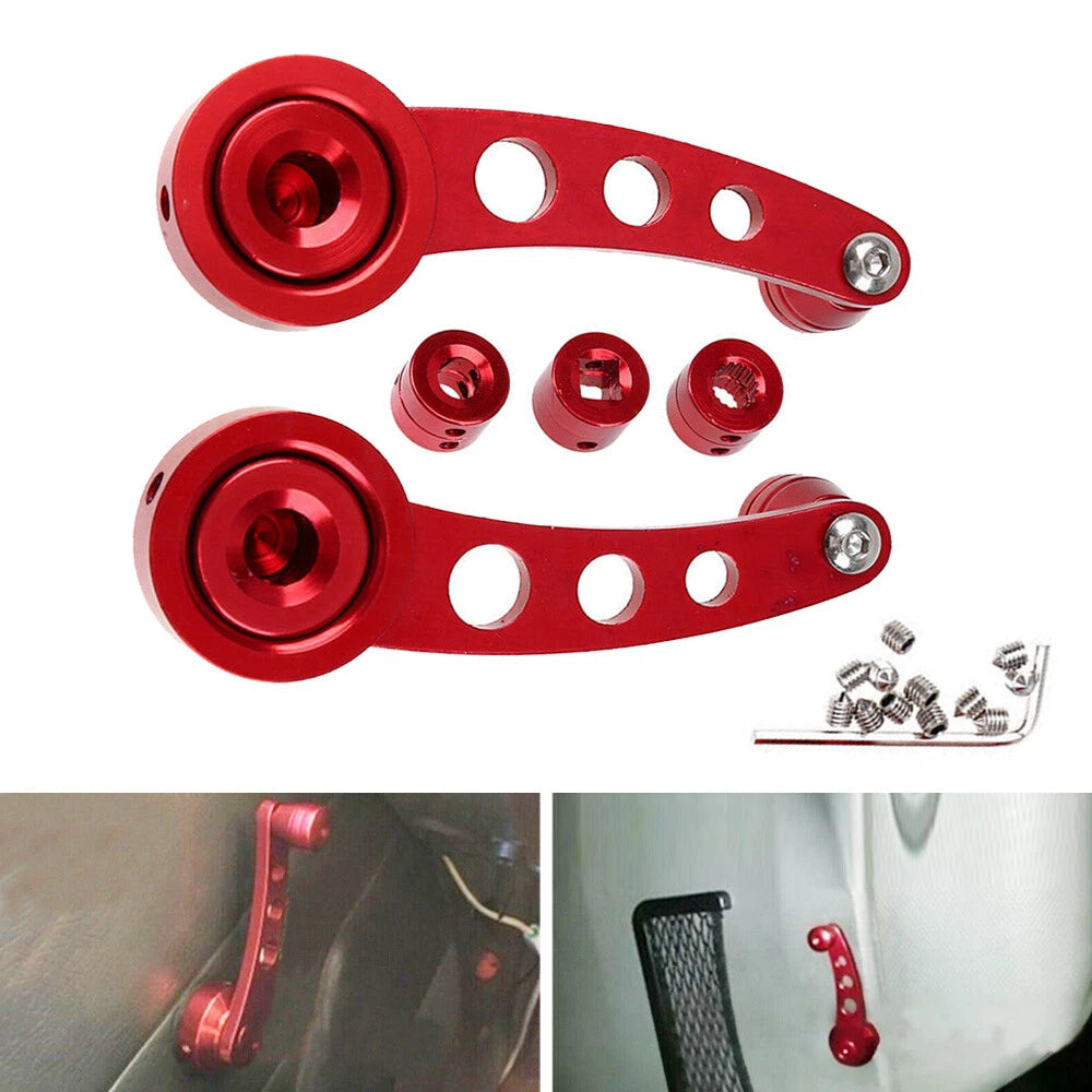 2 x Billet Aluminum Window Crank Handles for Truck Pickup Door - Red
