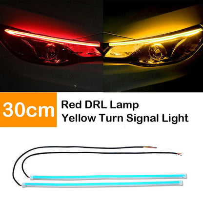 2 x 30CM Slim Amber Sequential Flexible LED DRL Turn Signal Strips for Car