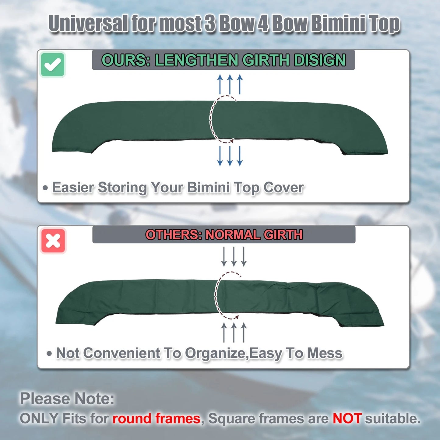 Boat Bimini Top Storage Boot 97"-103" Green 600D Sock