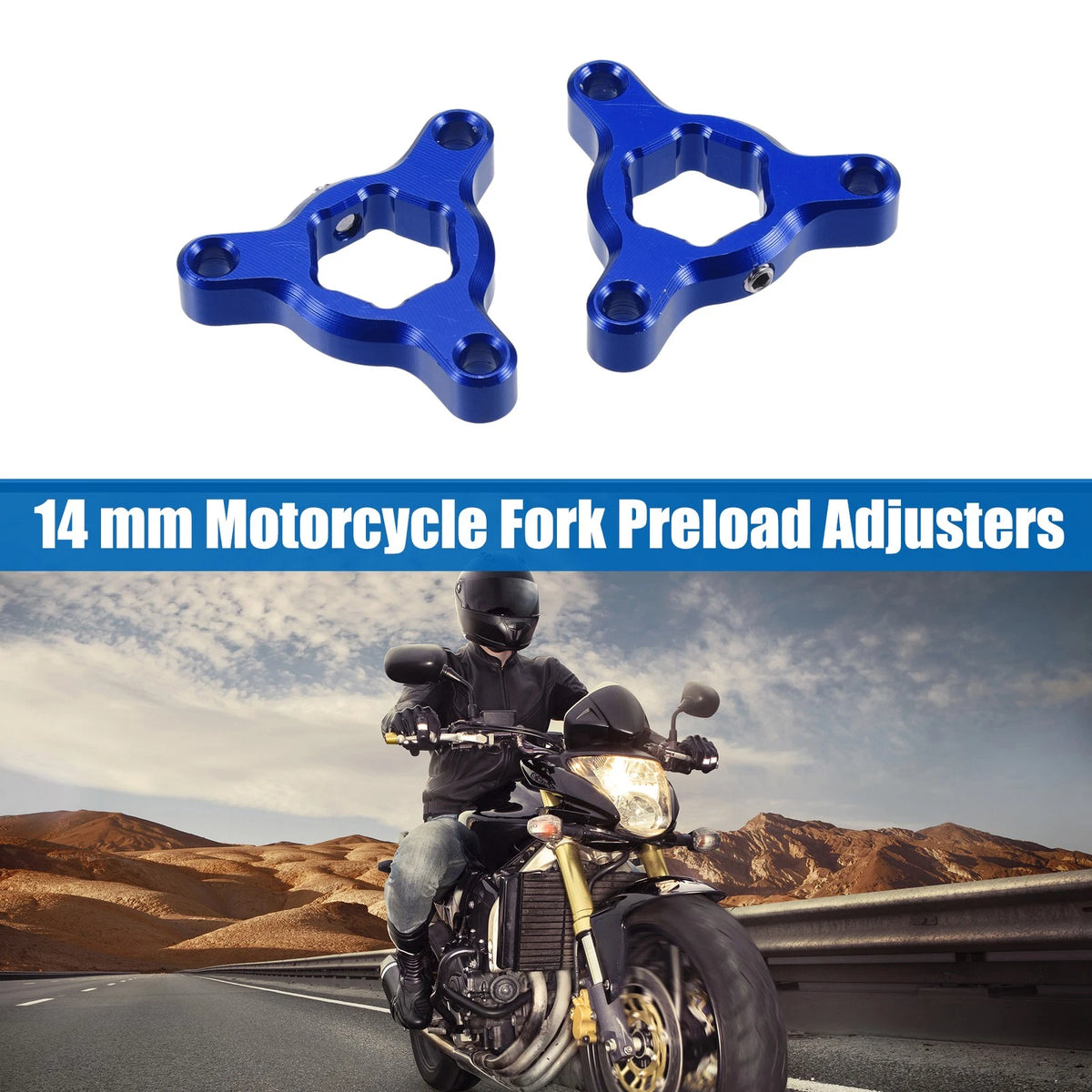 Fork Preload Adjusters 2 x 14mm Aluminum Alloy Blue for Racing Motorcycle