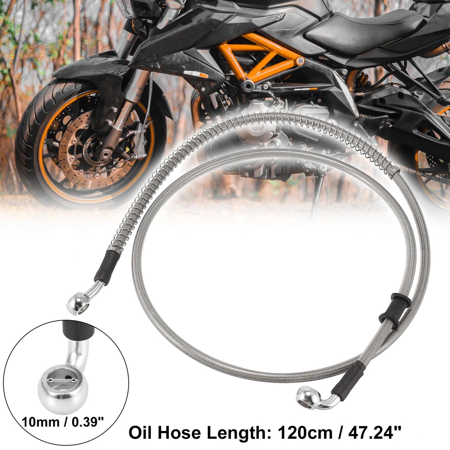 120cm 47.24" Brake Clutch Oil Hose Line Pipe Hydraulic Silver Tone Motorcycle