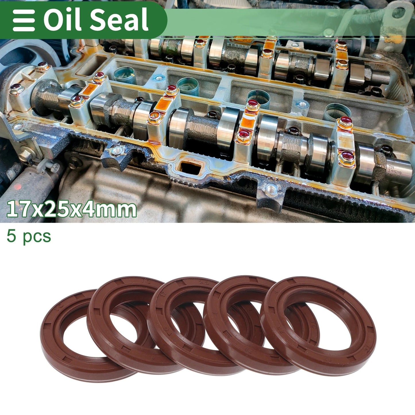 Oil Seal Rotary Shaft Seal FKM Rubber 17x25x4mm Brown 5 Pcs