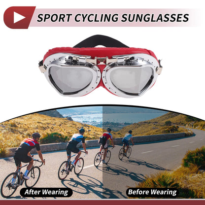 Motorcycle Riding Goggles Silver Tone Lens Red Silver Tone Frame PC PU Sponge