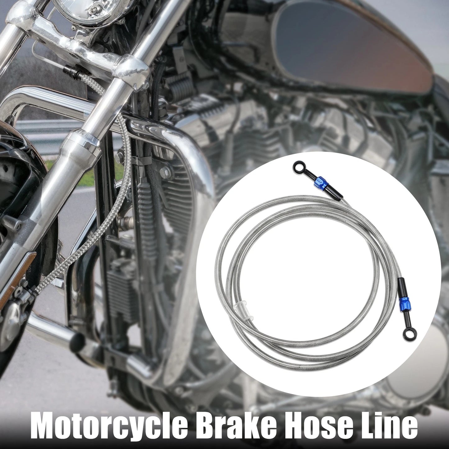 90 Degree Brake Hose 200cm Motorcycle Braided Line Tube Silver Tone for AN3