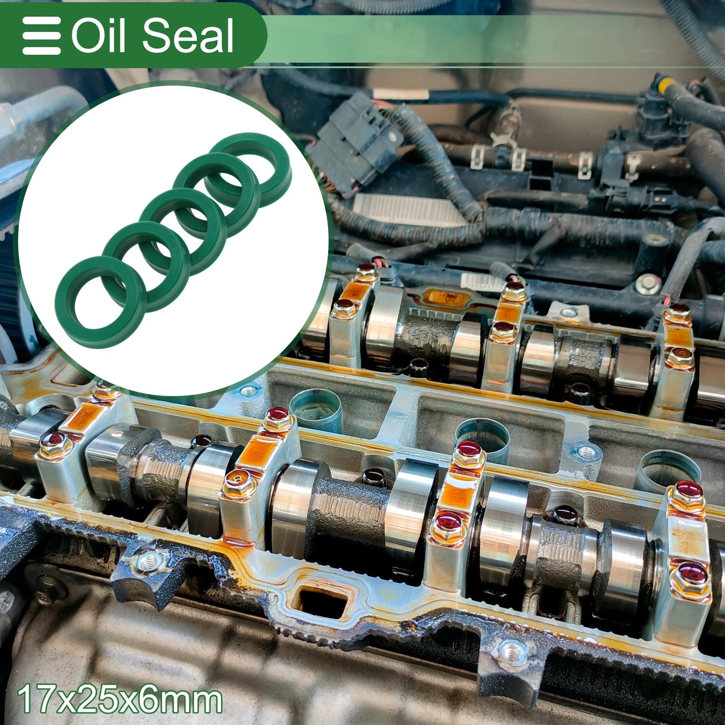 Oil Seal 17x25x6mm TPU Rotary Shaft Seal Green 5 Pcs