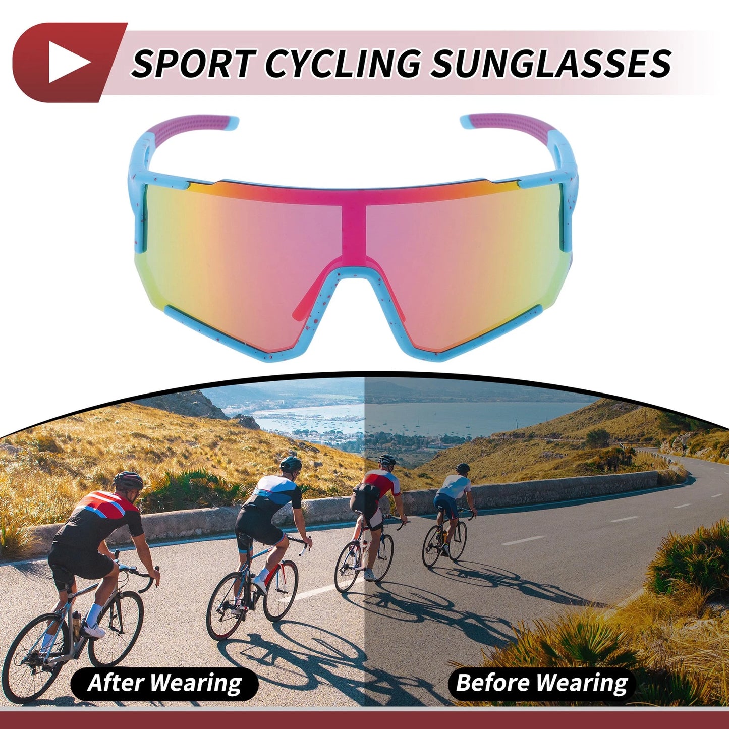 Goggles Motorcycle Riding Multicolor Lens Blue Red Spots Frame PC for Motorcycle