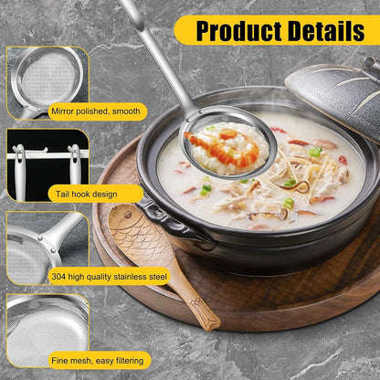 304 Stainless Steel Extra Fine Mesh Strainers for Skimming Grease & Foam