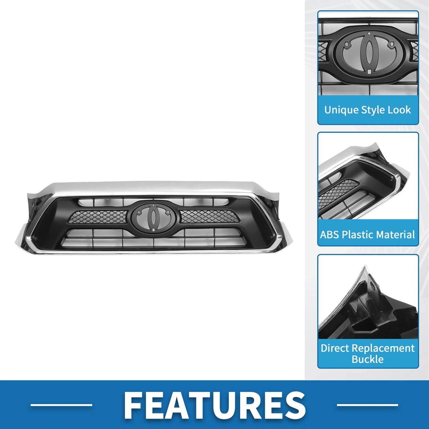 Chrome Silver Black Front Hood Bumper Grille for Toyota Tacoma (2012)