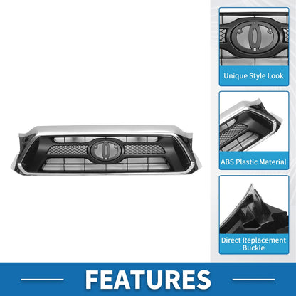 Chrome Silver Black Front Hood Bumper Grille for Toyota Tacoma (2012)