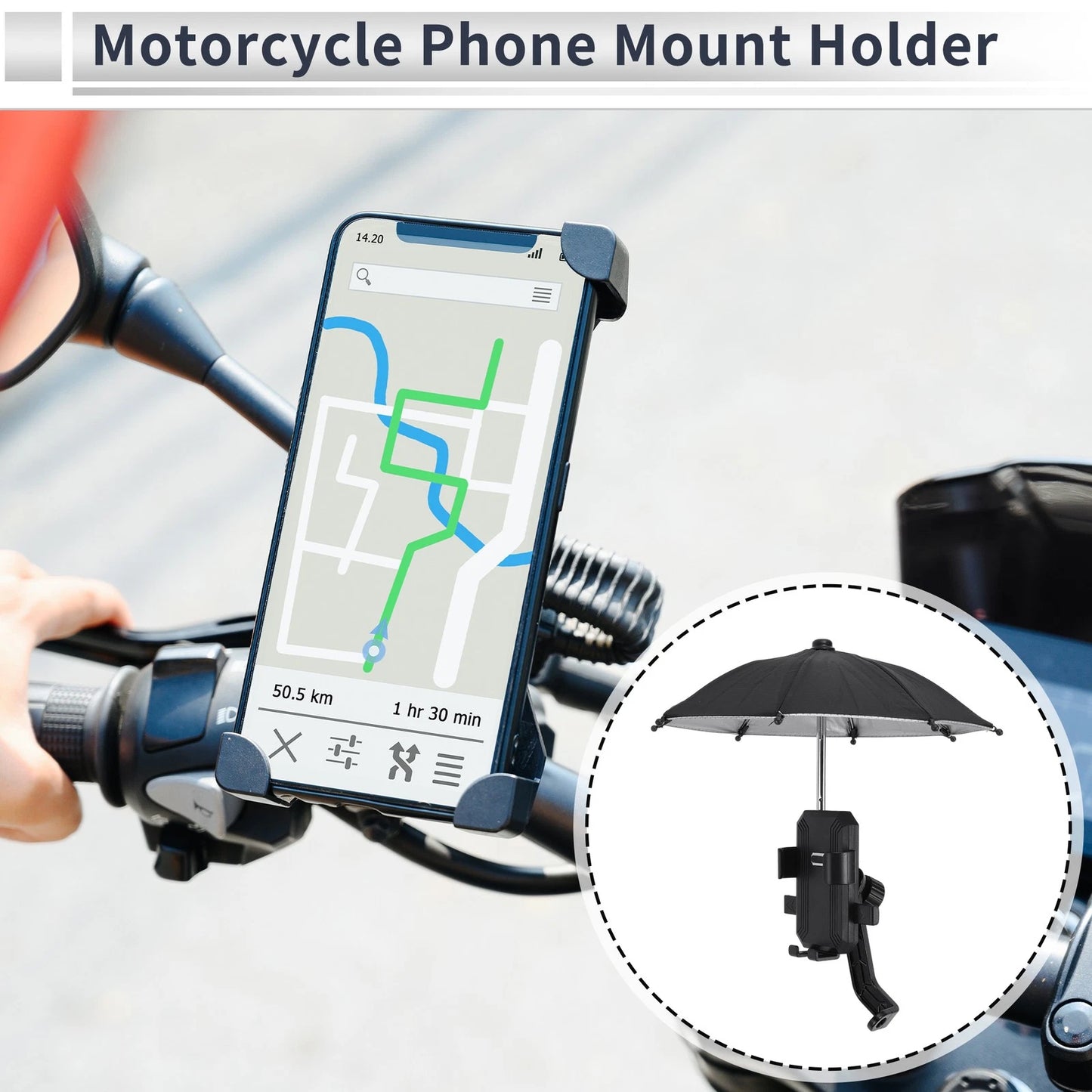 Motorcycle Phone Mount Holder 4.7-7.2" Phones for Rearview Mirror Mount