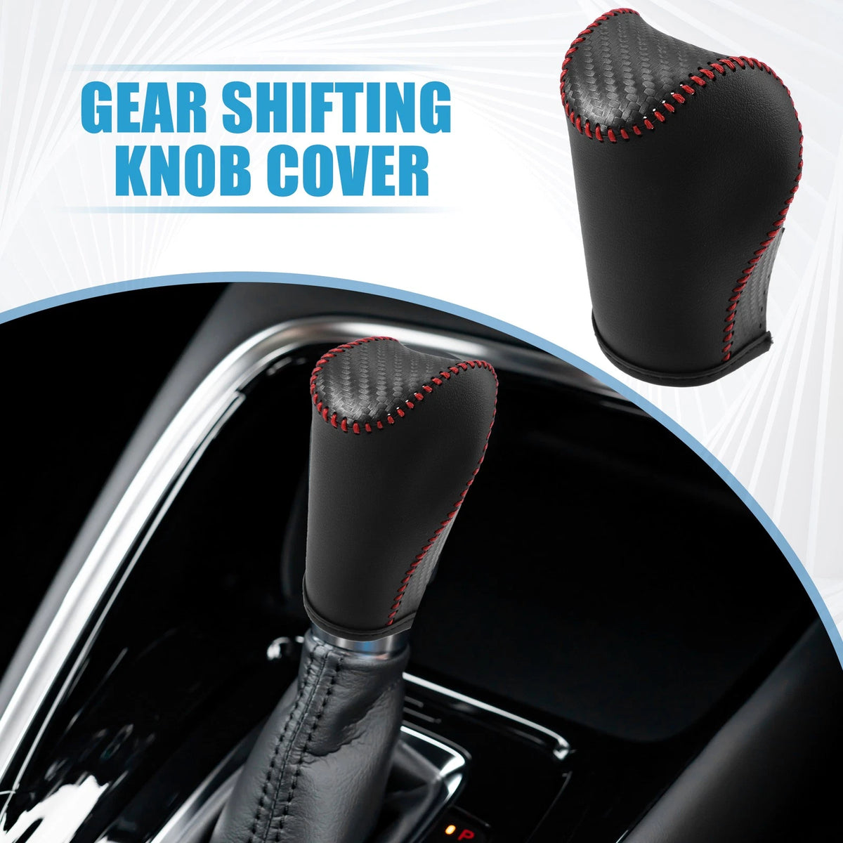 Gear Shifting Knob Cover for Jeep - PU Leather Carbon Fiber Pattern Black Red
