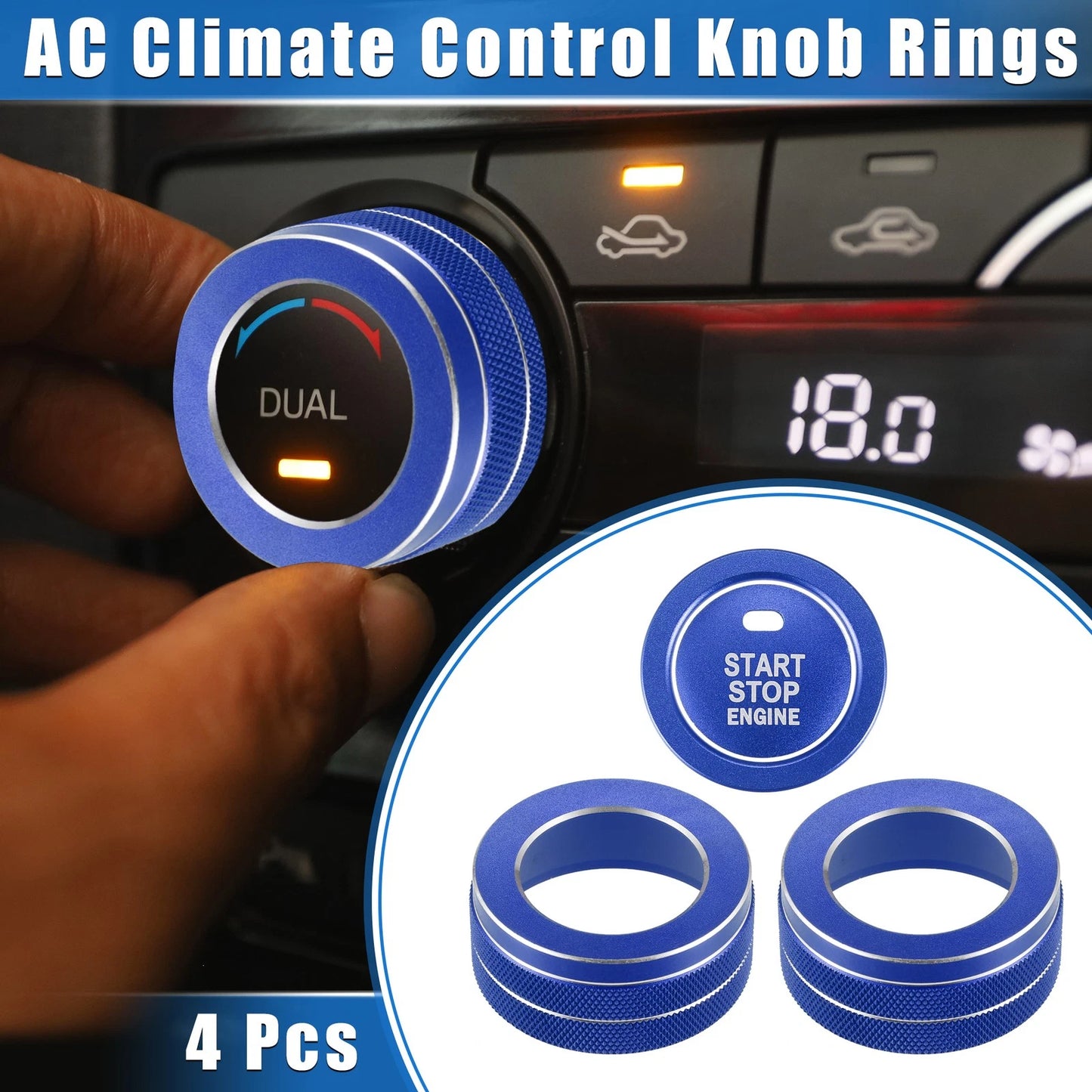 4 x Car AC Climate Control Knob Ring for Toyota RAV4 (2019–2023)