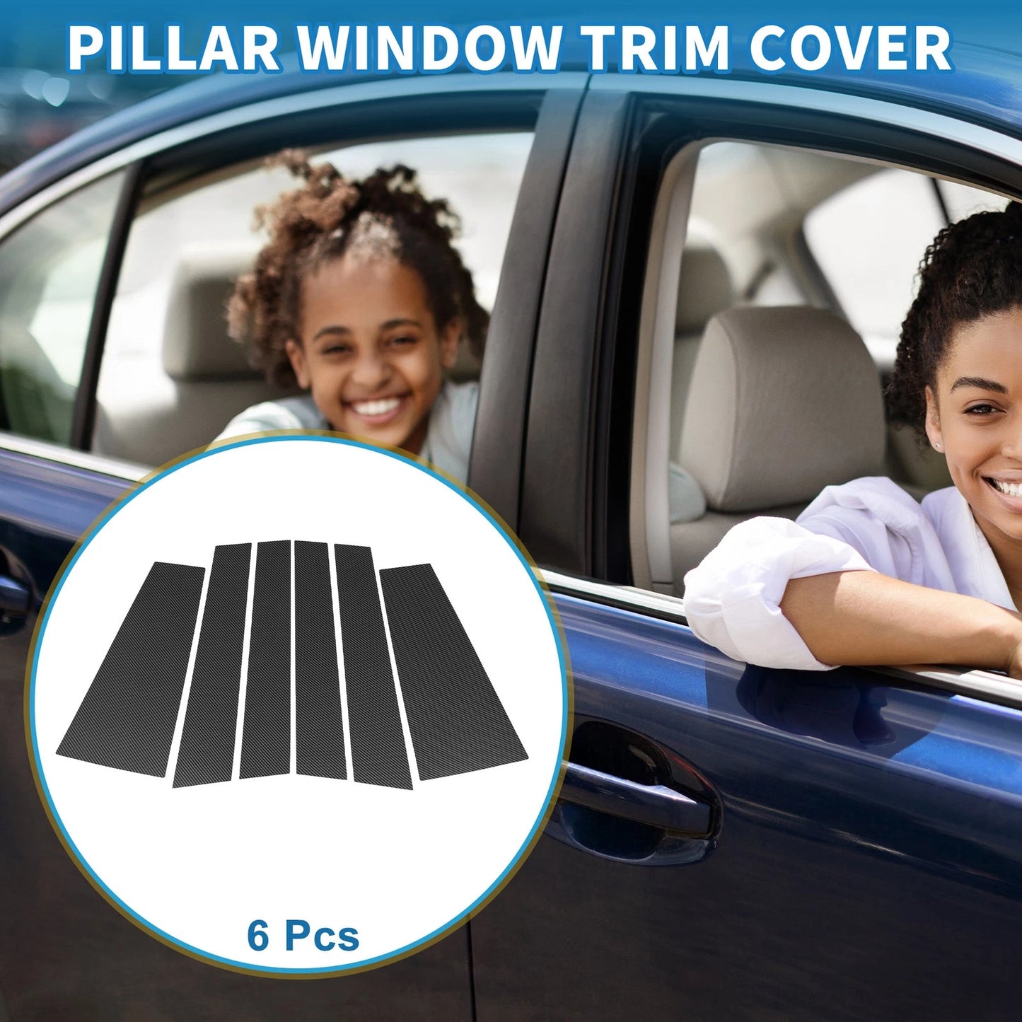 6 x Door Pillar Window Trim Carbon Fiber Pattern Black for Toyota Highlander
