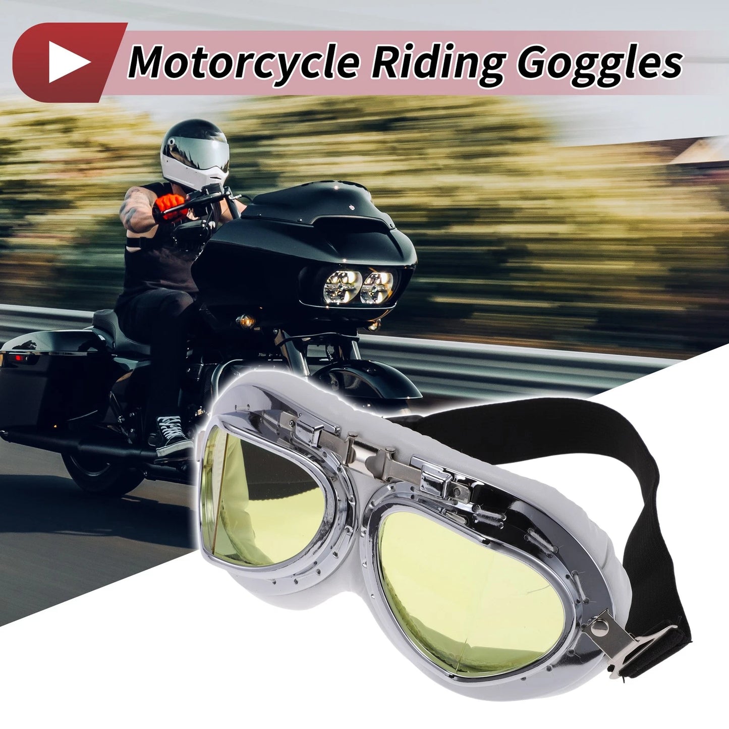 1 x Set Motorcycle Riding Goggles Yellow Lens White Frame Cycling Sunglasses