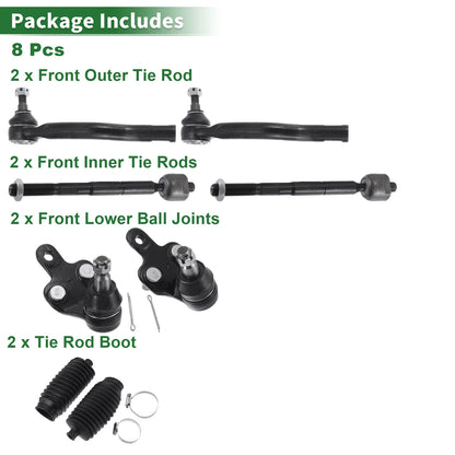8pcs Front Suspension Kit Tie Rod Ends & Ball Joints for Toyota Sienna (2004-2010)