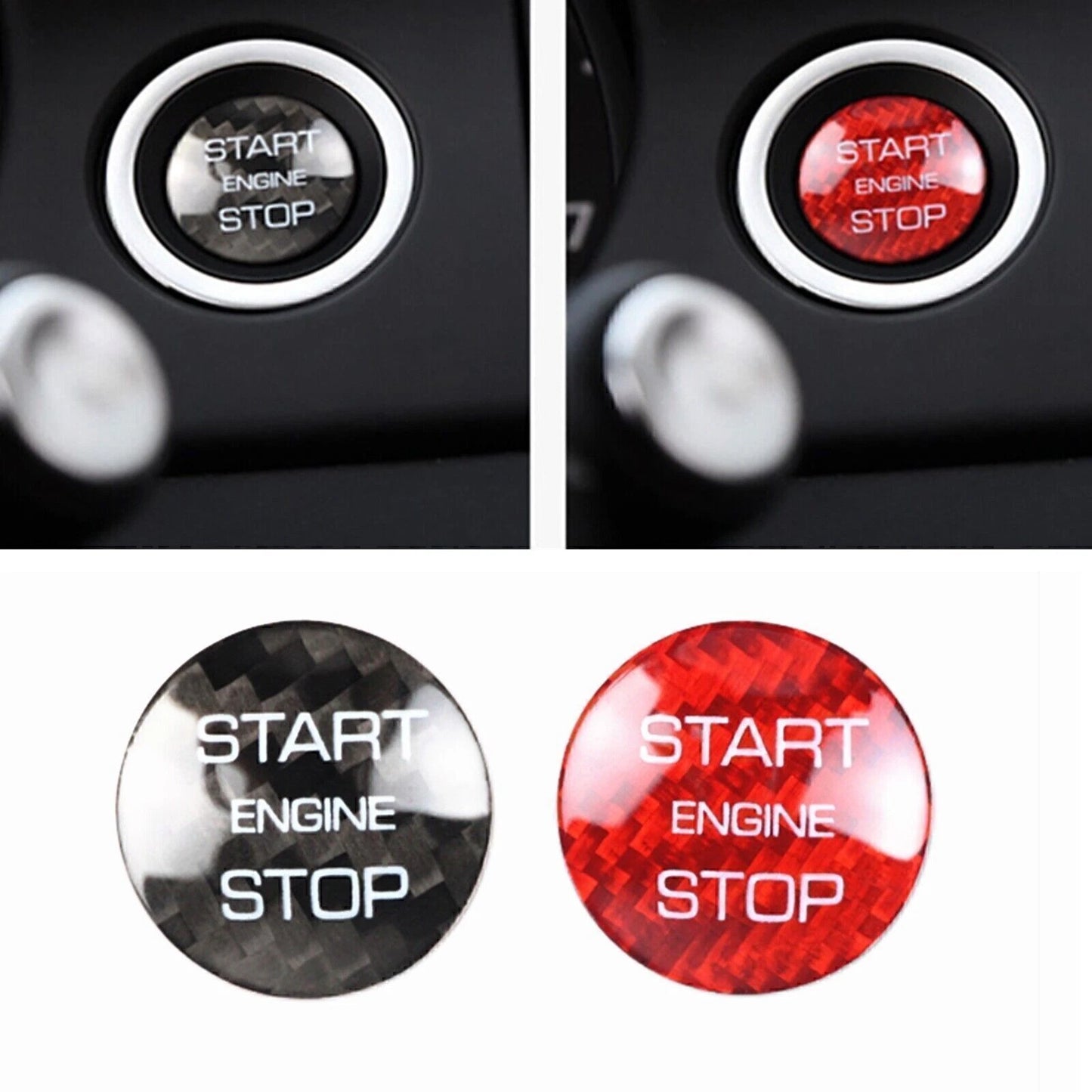 Red Carbon Fiber Engine Start Button Cap for LR Range Rover Discovery (2014-2018)