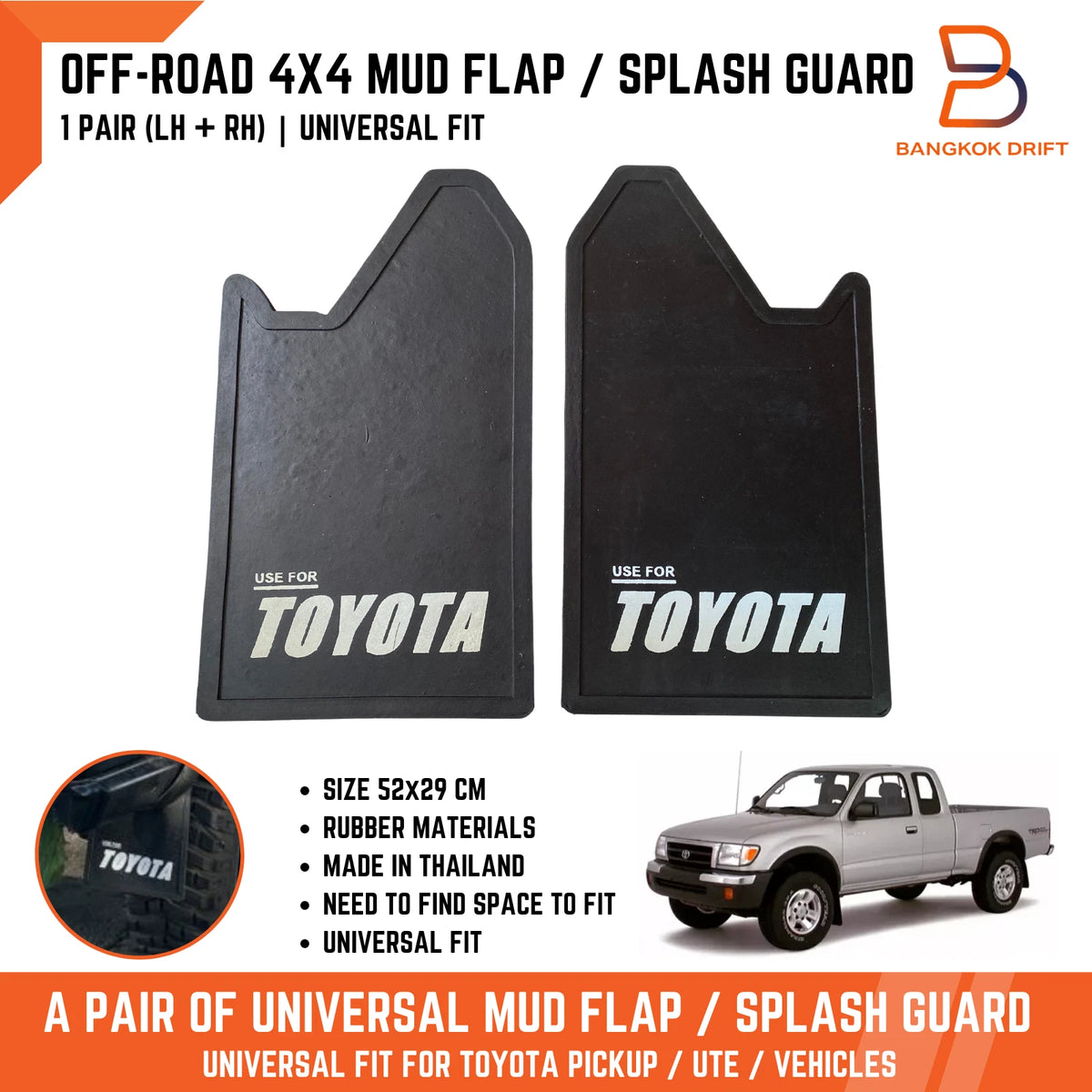 Mud Flaps for Toyota 4x4 4WD Off-Road Truck - Black Rubber