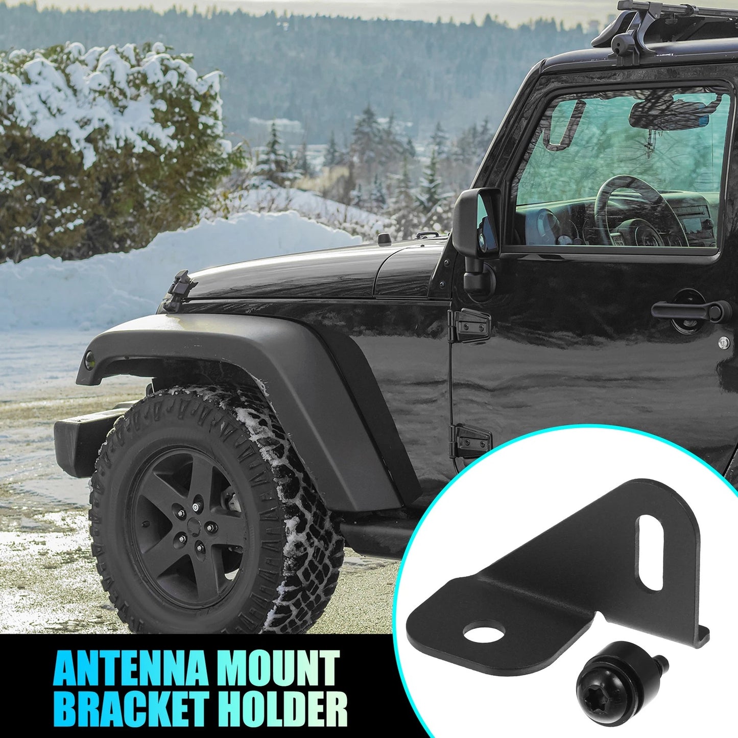 Steel Driver Side Antenna Mount Bracket for Jeep Wrangler JL JLU JK TJ (2018-2023)