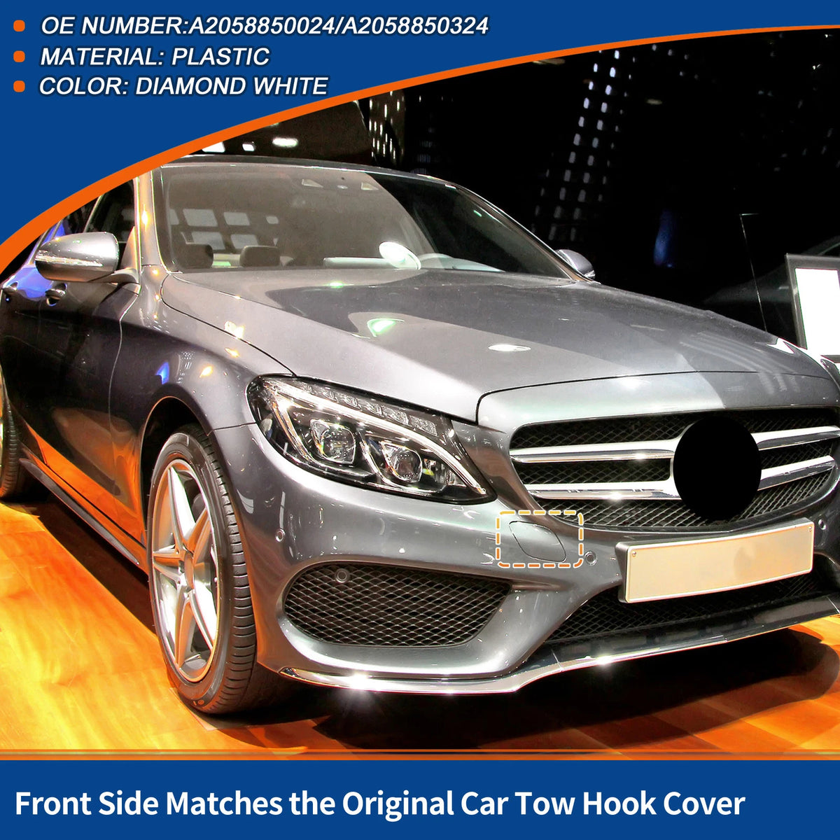 Front Car Bumper Tow Hook Cover for Mercedes-Benz (2019-2023) Diamond White