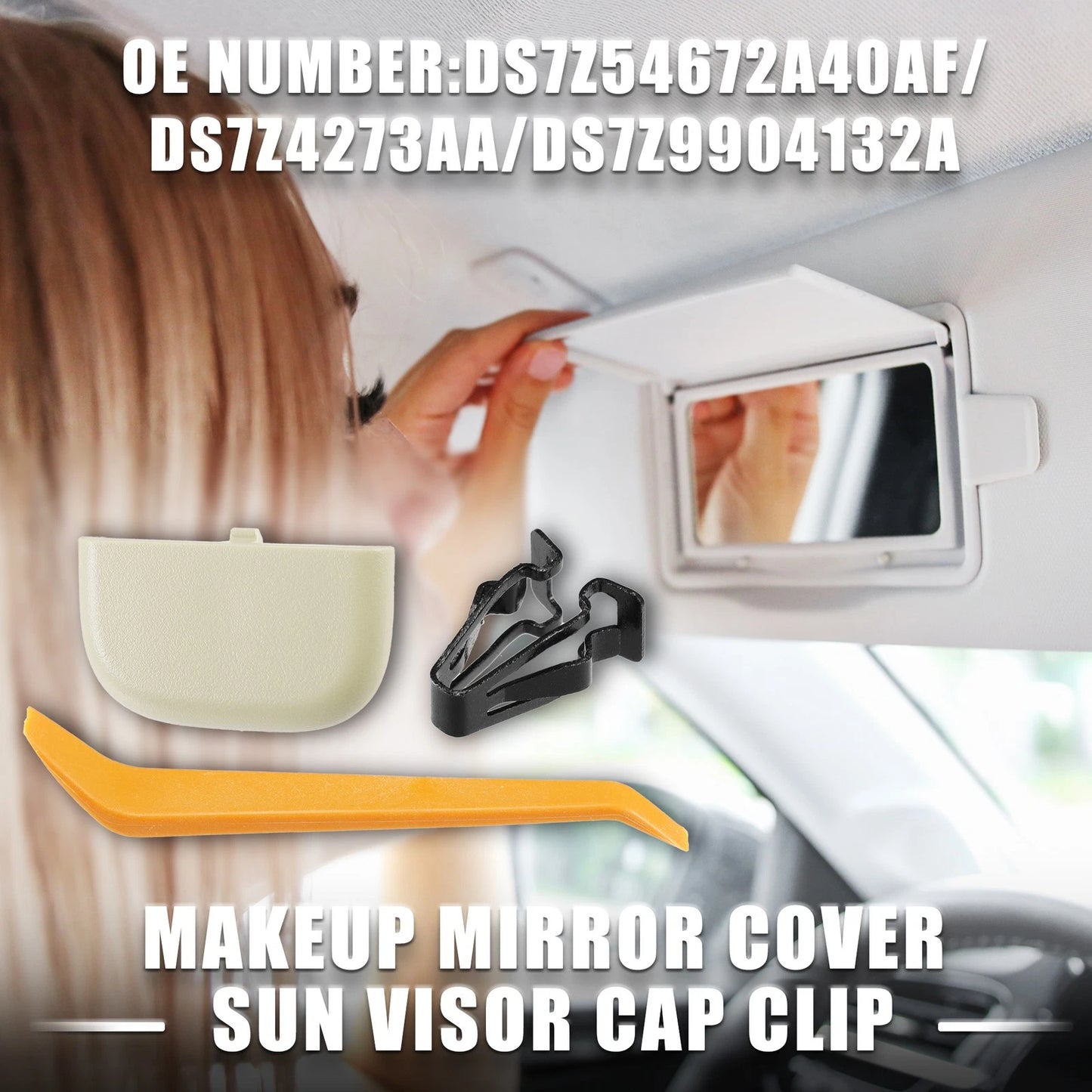 Makeup Mirror Cover Sun Visor Cap Clip for Ford (2015-2023) - Beige 1 Set