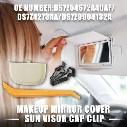 Makeup Mirror Cover Sun Visor Cap Clip for Ford (2015-2023) - Beige 1 Set