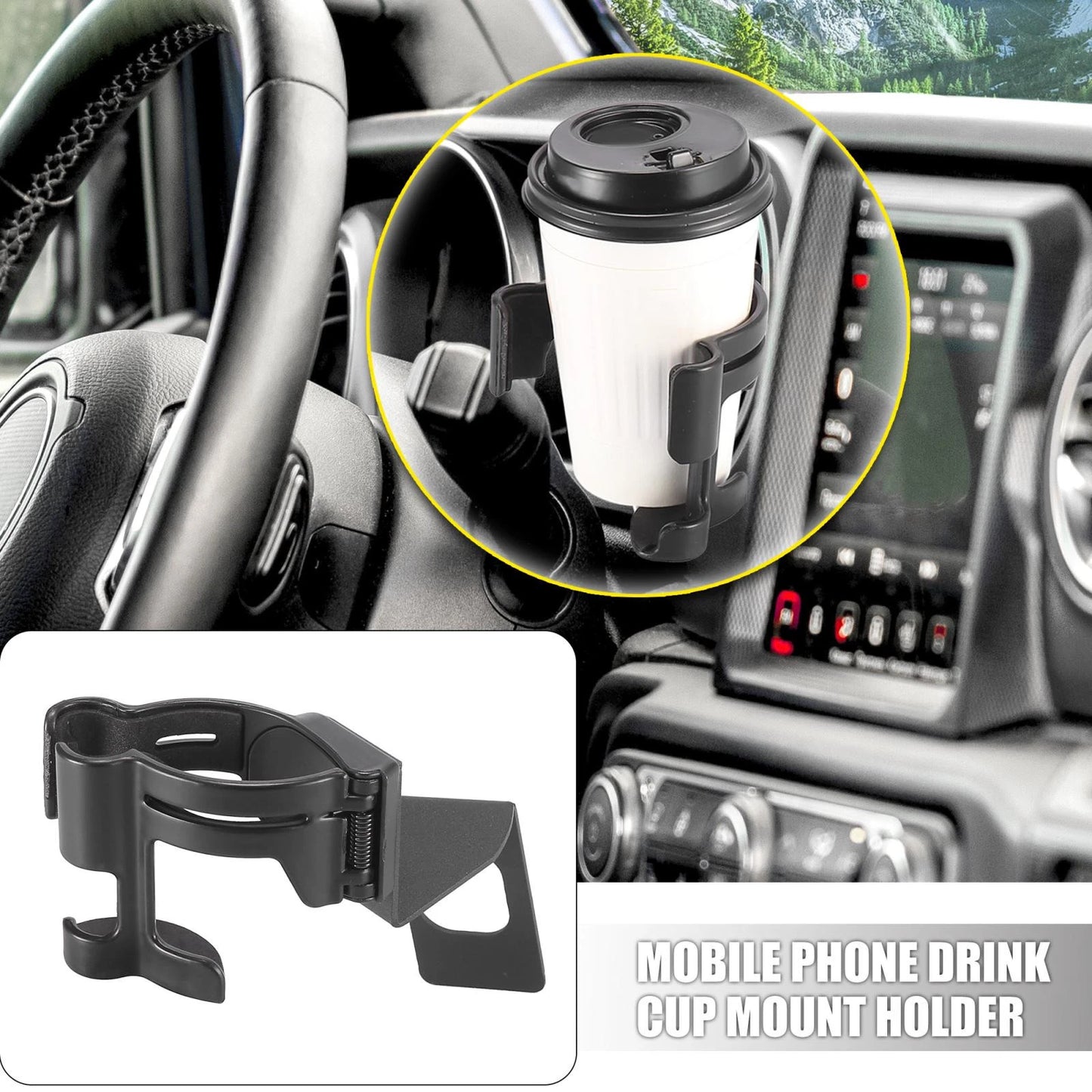 Mobile Phone Drink Bottle Cup Mount Holder for Jeep Wrangler JL (2018-2021)