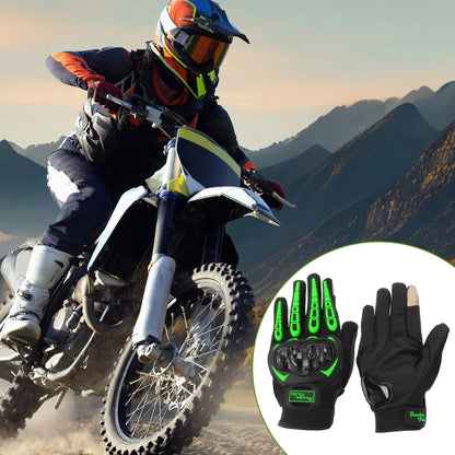 L Motorcycle Glove Breathable Full Finger Nylon Outdoor Gloves Green 1 Pair