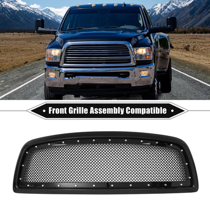 Front Grille Assembly with Rivet for Dodge Ram 1500 (2011 - 2012) Gloss Black