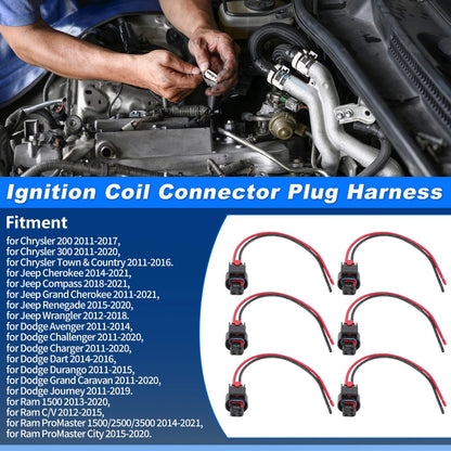6Pcs Ignition Coil Connector Plug Harness for Chrysler Jeep (2005-2010)