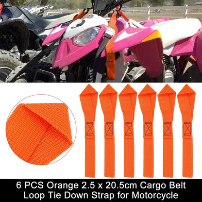 6 PCS Orange 2.5x20.5cm Cargo Belt Loop Tie Down Strap for Motorcycle