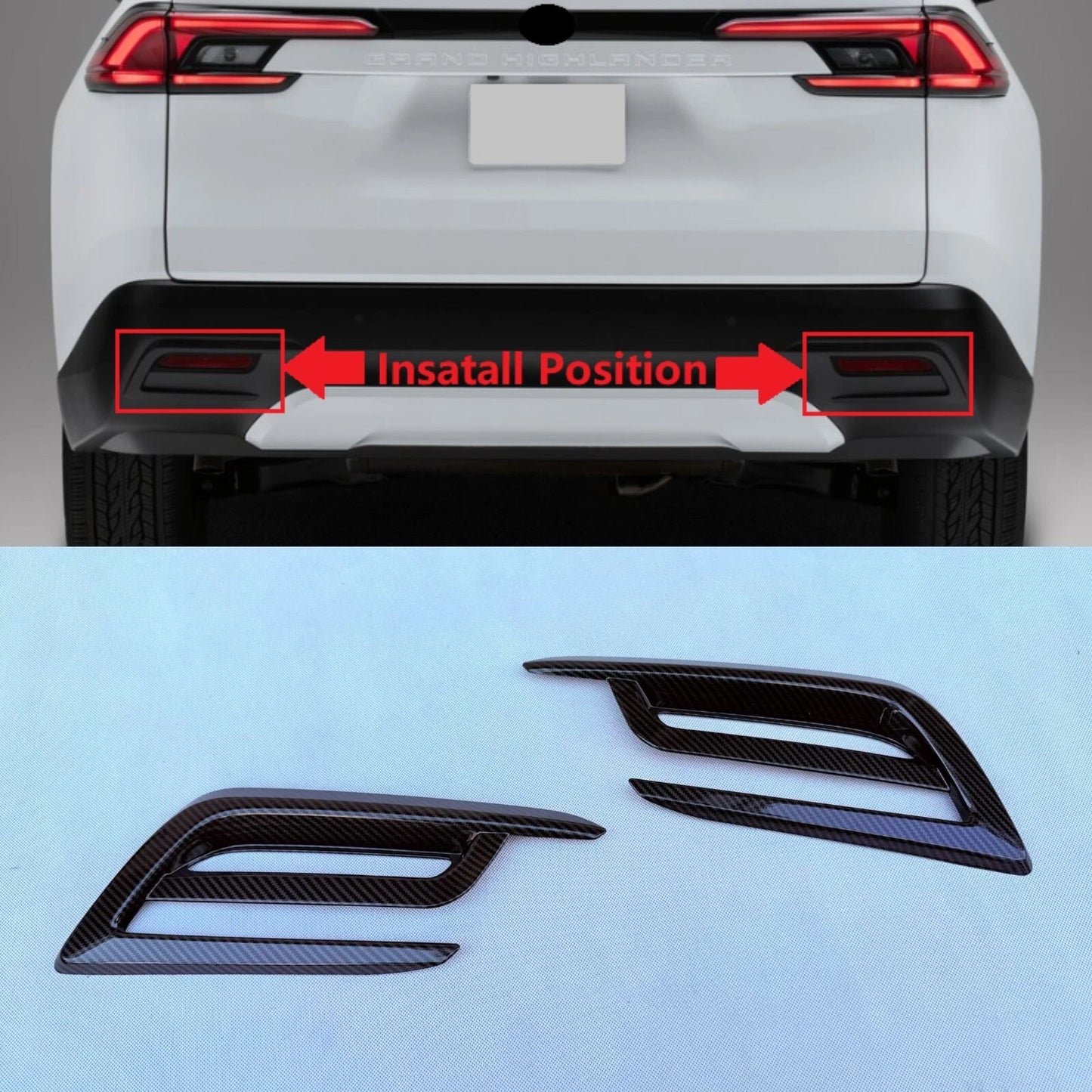 Rear Bumper Fog Light Cover Trim Carbon Fiber for Toyota Grand Highlander (2024-2025)
